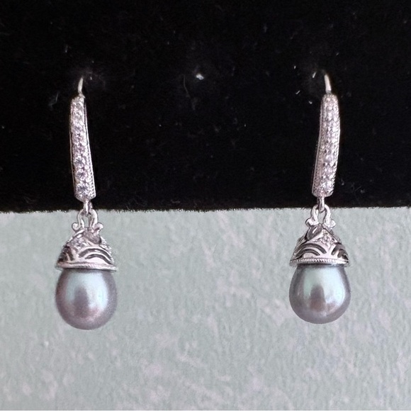 Tacori Sterling Silver Grey Pearl Drop Pierced Earrings❣️ - Picture 2 of 5